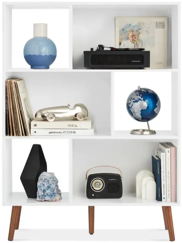 Hivvago Mid Century Modern Style Bookcase Storage Shelving Unit in White Wood Finish