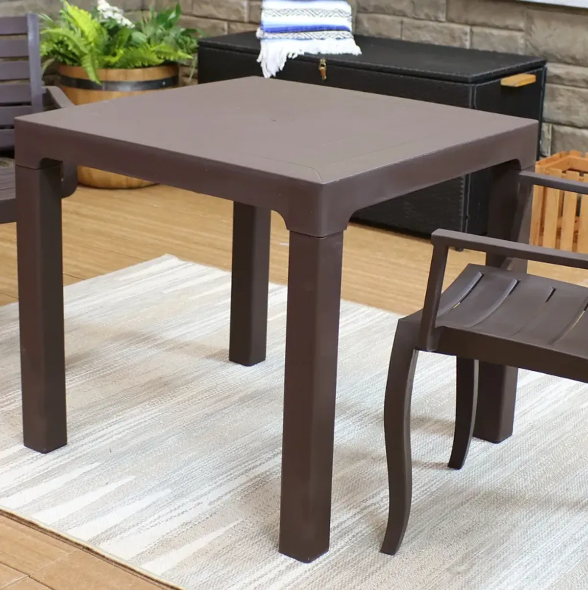 Sunnydaze 31.25 in Plastic Square Patio Dining Table - Brown