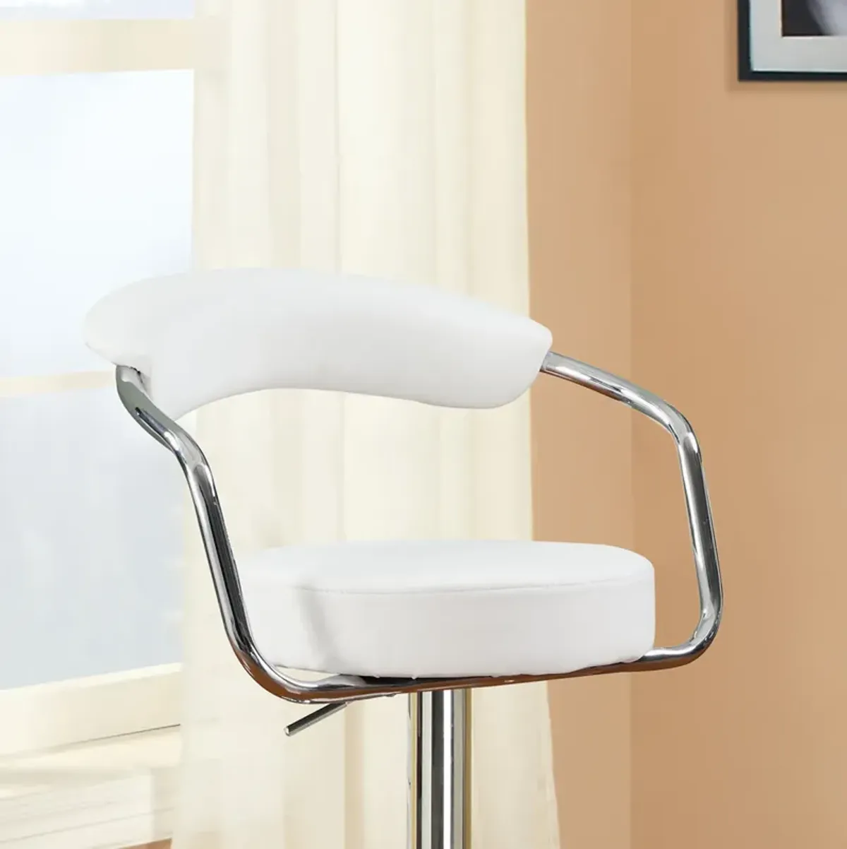 Set of 2 Faux Leather Bar Stools with Chrome Base, White