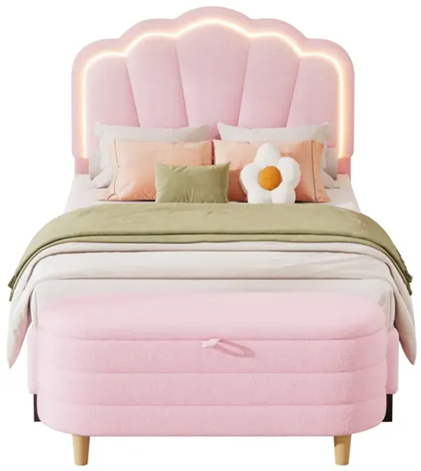 Merax LED Platform Bed with Storage Ottoman Bedroom Set