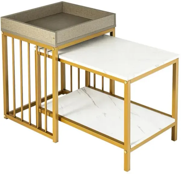 Hivvago 2 Pieces Nesting Coffee Table Set for Living Room-White