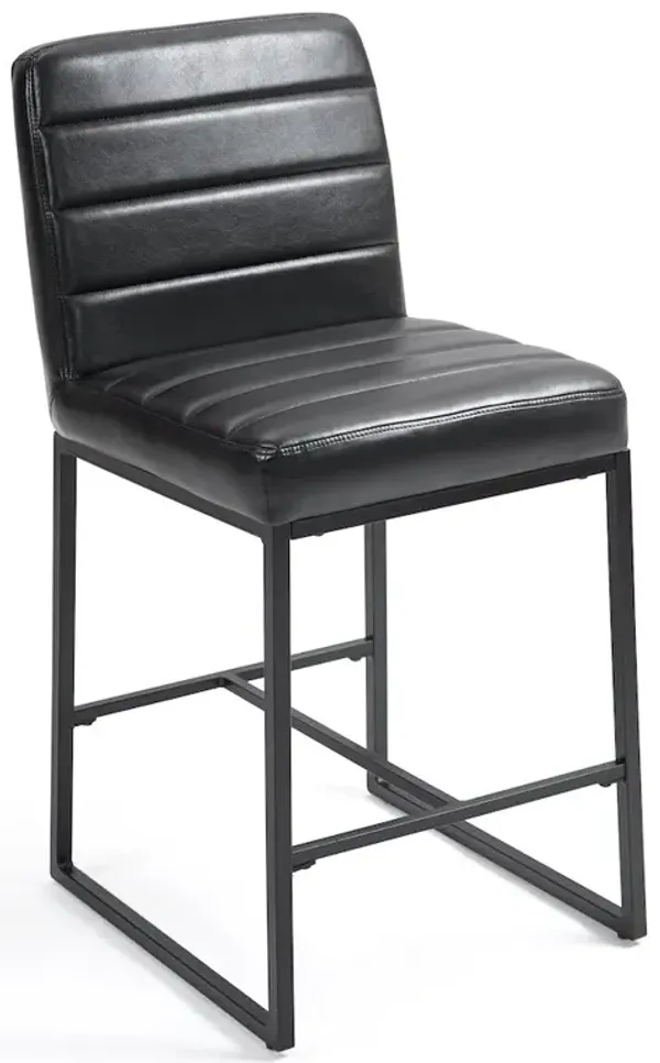 Glamour Home Set of 2 Belisario Black Faux Leather Counter Stool with Black Metal Legs