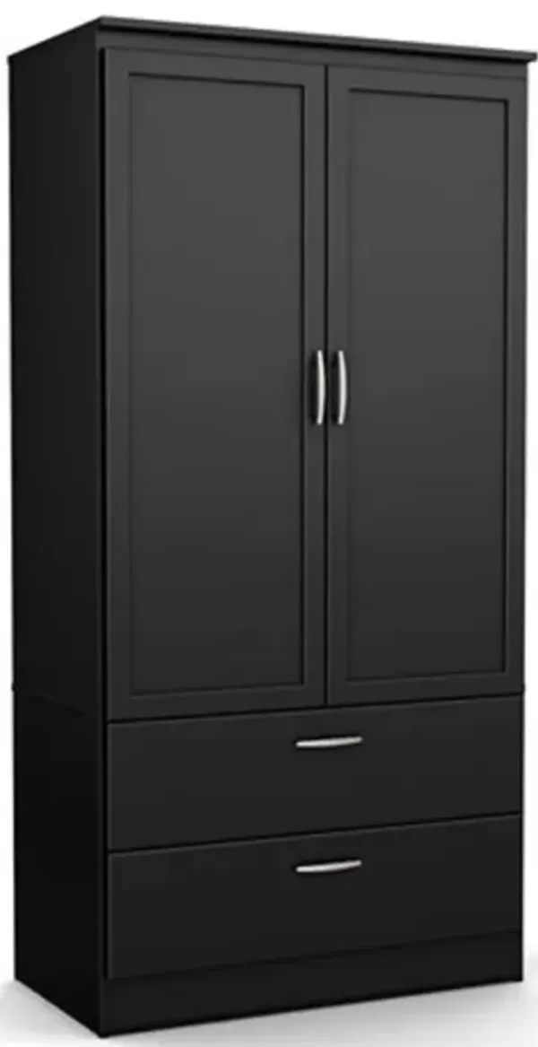 Contemporary Wardrobe Closet Cabinet with Double Doors, Hanging Rod & 2 Drawers