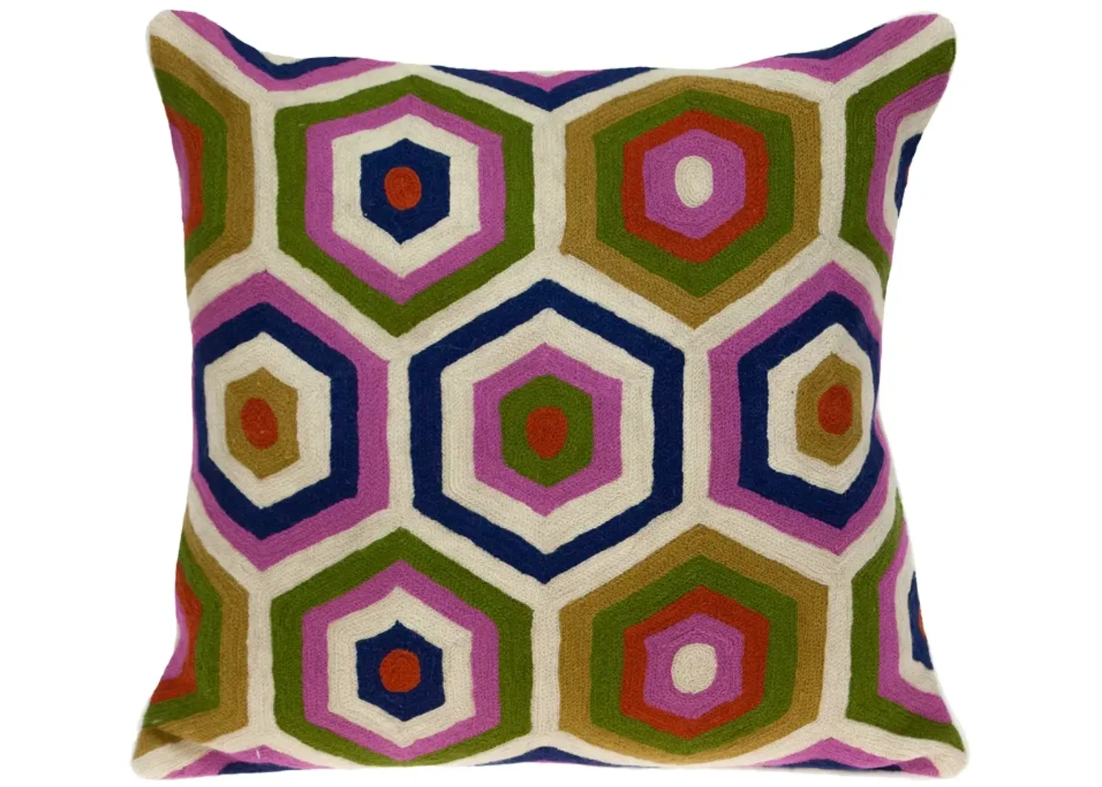 20" Magenta and Moss Green Retro Pattern Embroidered Square Throw Pillow