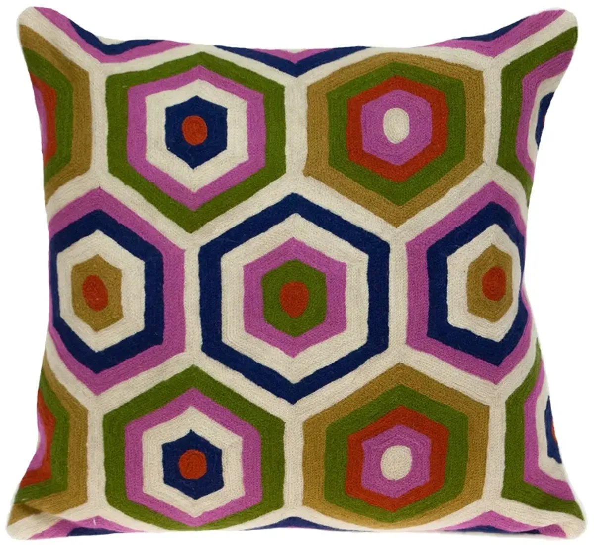 20" Magenta and Moss Green Retro Pattern Embroidered Square Throw Pillow