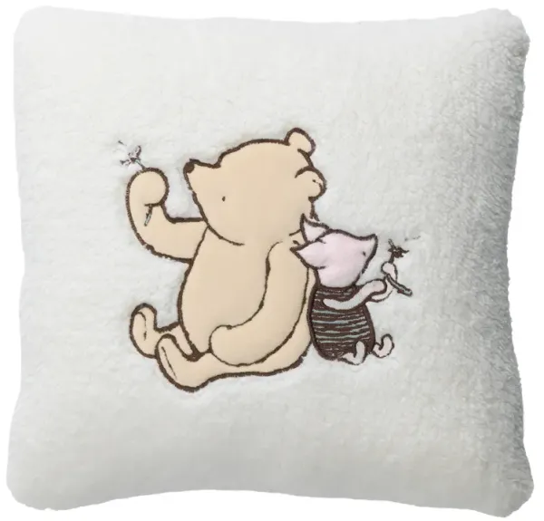Lambs & Ivy Storytime Pooh Soft Faux Shearling Nursery Throw Pillow - Cream