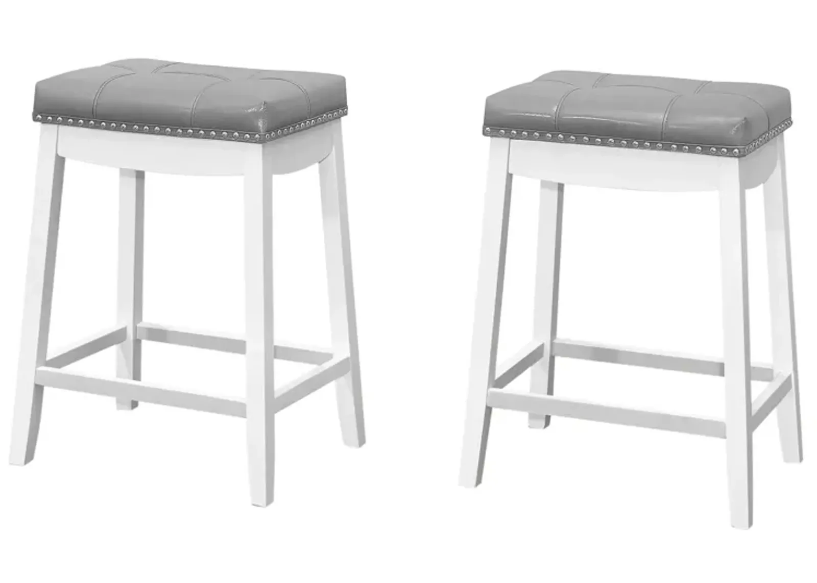 Monarch Specialties Bar Stool, Set Of 2, Counter Height, Saddle Seat, Kitchen, Wood, Pu Leather Look, Transitional