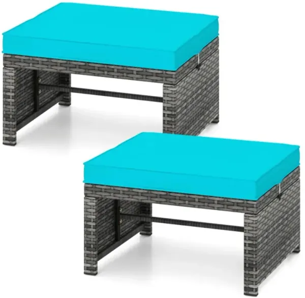 Hivvago 2 Pieces Patio PE Rattan Ottomans with Soft Zippered Cushions for Deck