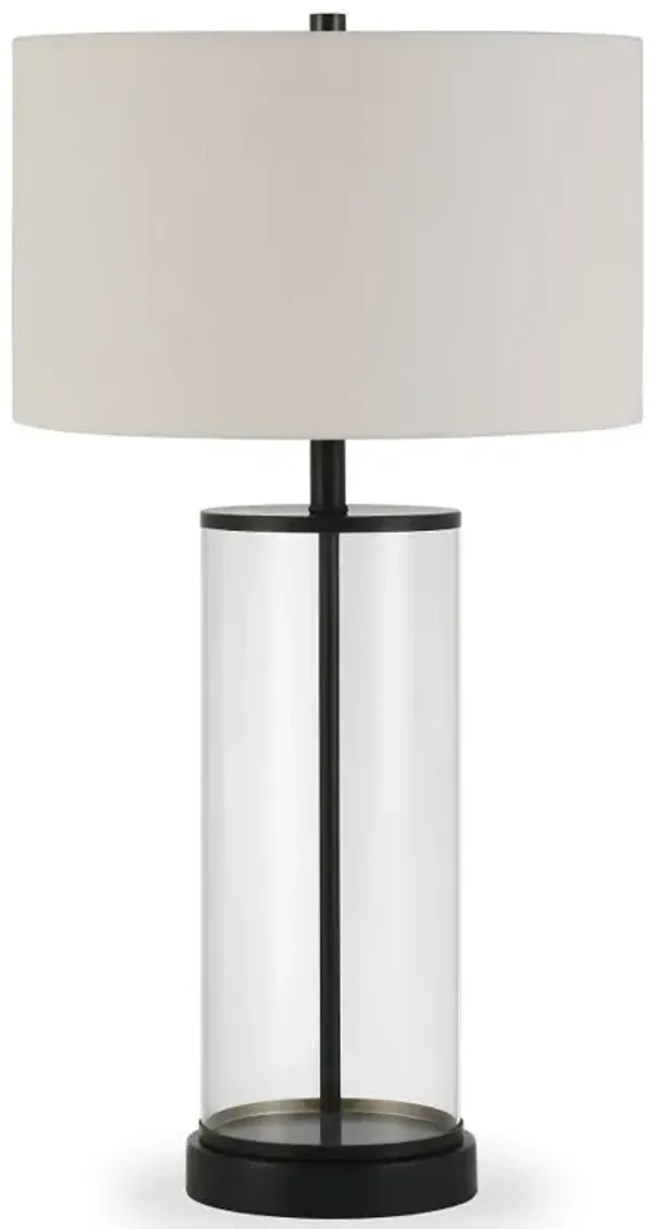 Hivvago 28" Black Glass Table Lamp With White Drum Shade