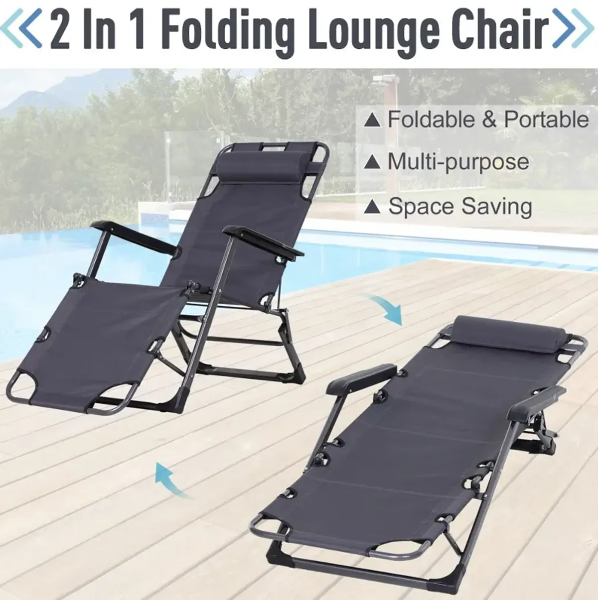 Patio Lounging Luxury: Folding Metal Sun Chair with Adjustable Footrest