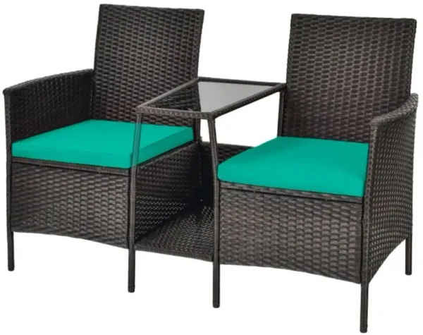 Hivvago Rattan Patio Conversation Set Cushioned with Glass Table