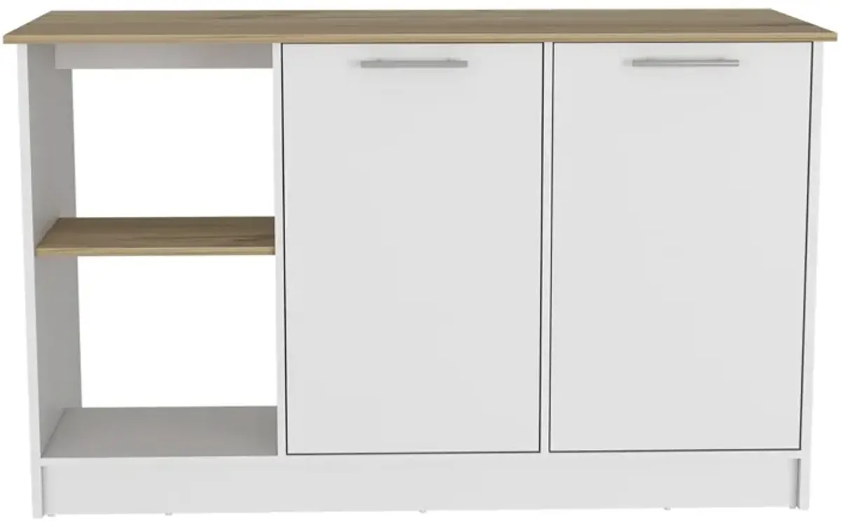 DEPOT E-SHOP Coral Kitchen Island, Two Cabinets, Four Open Shelves, Light Oak / White