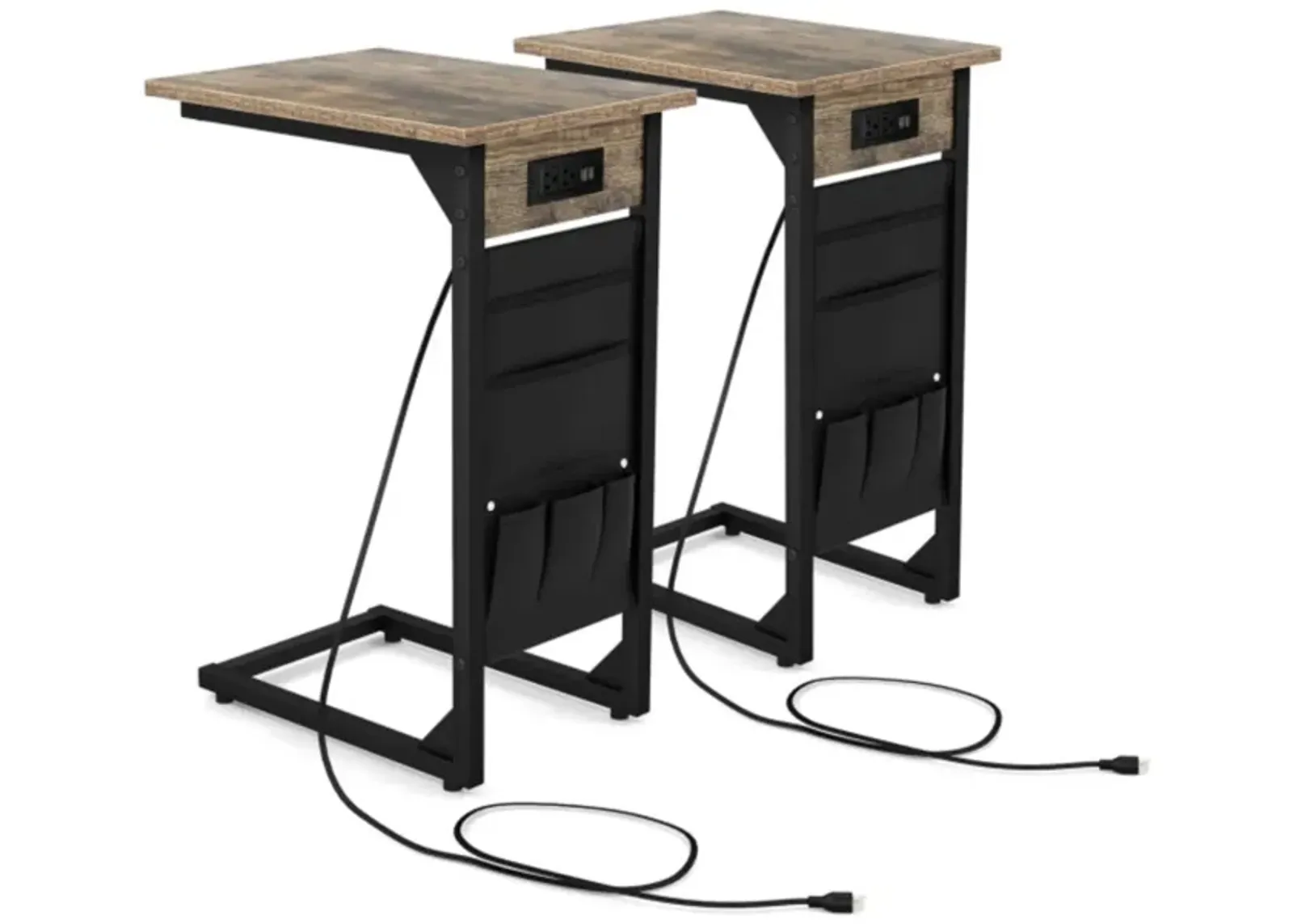 Hivvago Set of 2 C Shaped End Table with Charging Station