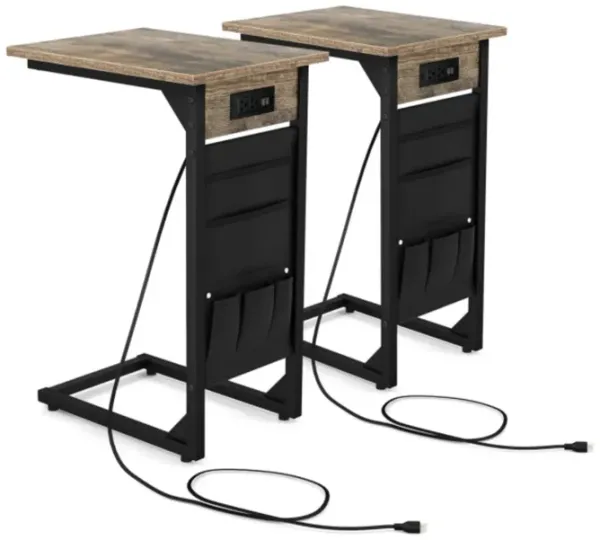 Hivvago Set of 2 C Shaped End Table with Charging Station
