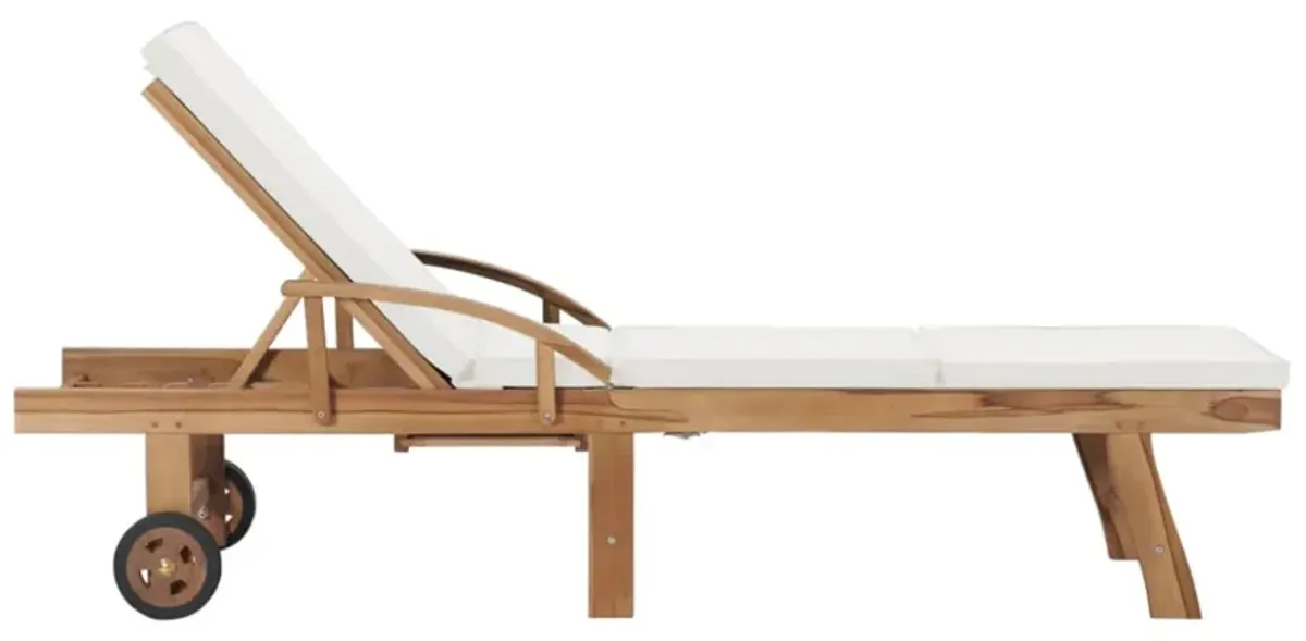 vidaXL Sun Lounger with Cushion Solid Teak Wood Cream