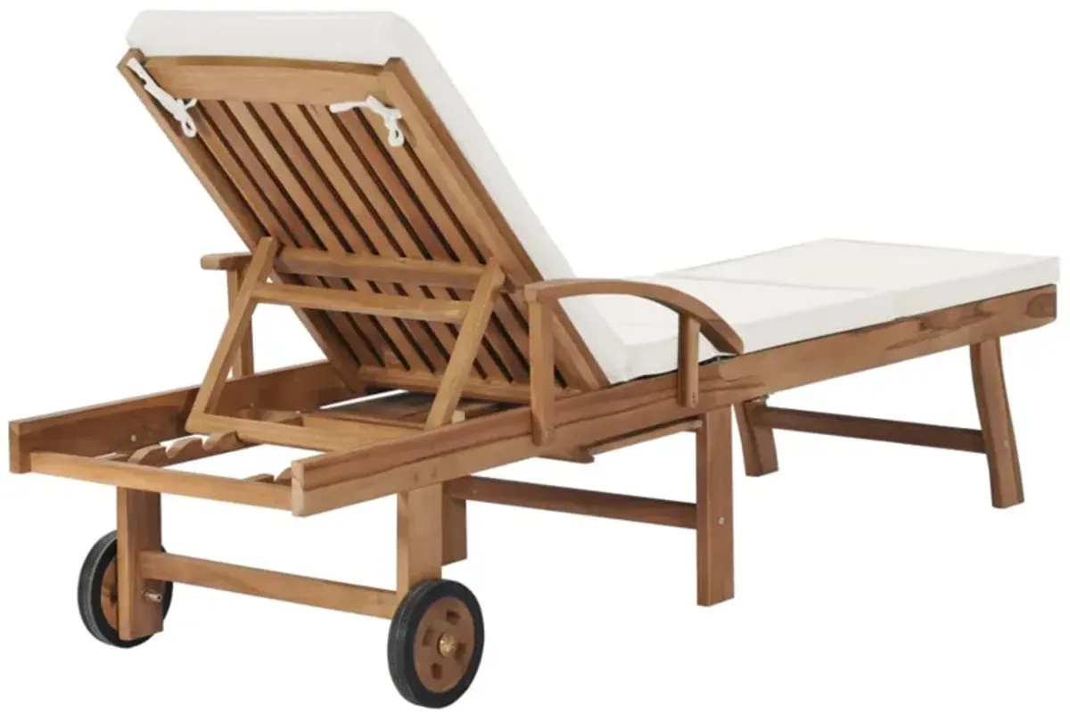 vidaXL Sun Lounger with Cushion Solid Teak Wood Cream