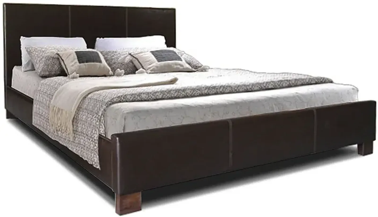 Hivvago Queen size Dark Brown Faux Leather Upholstered Platform Bed Frame with Headboard