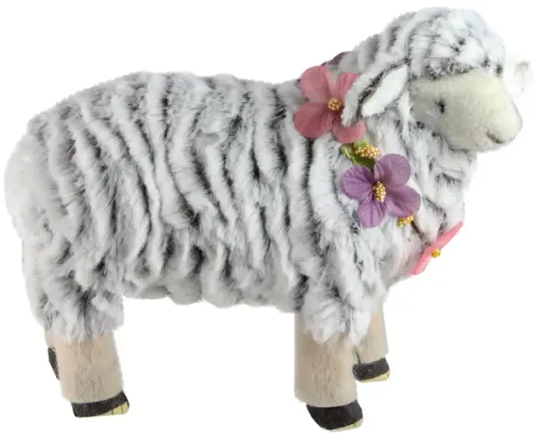 8� White and Pink Artificial Standing Sheep Wearing Flower Necklace