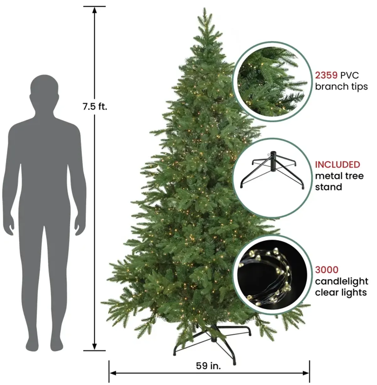 7.5' Pre-Lit Birch River Fir Artificial Christmas Tree  Candlelight Clear Lights