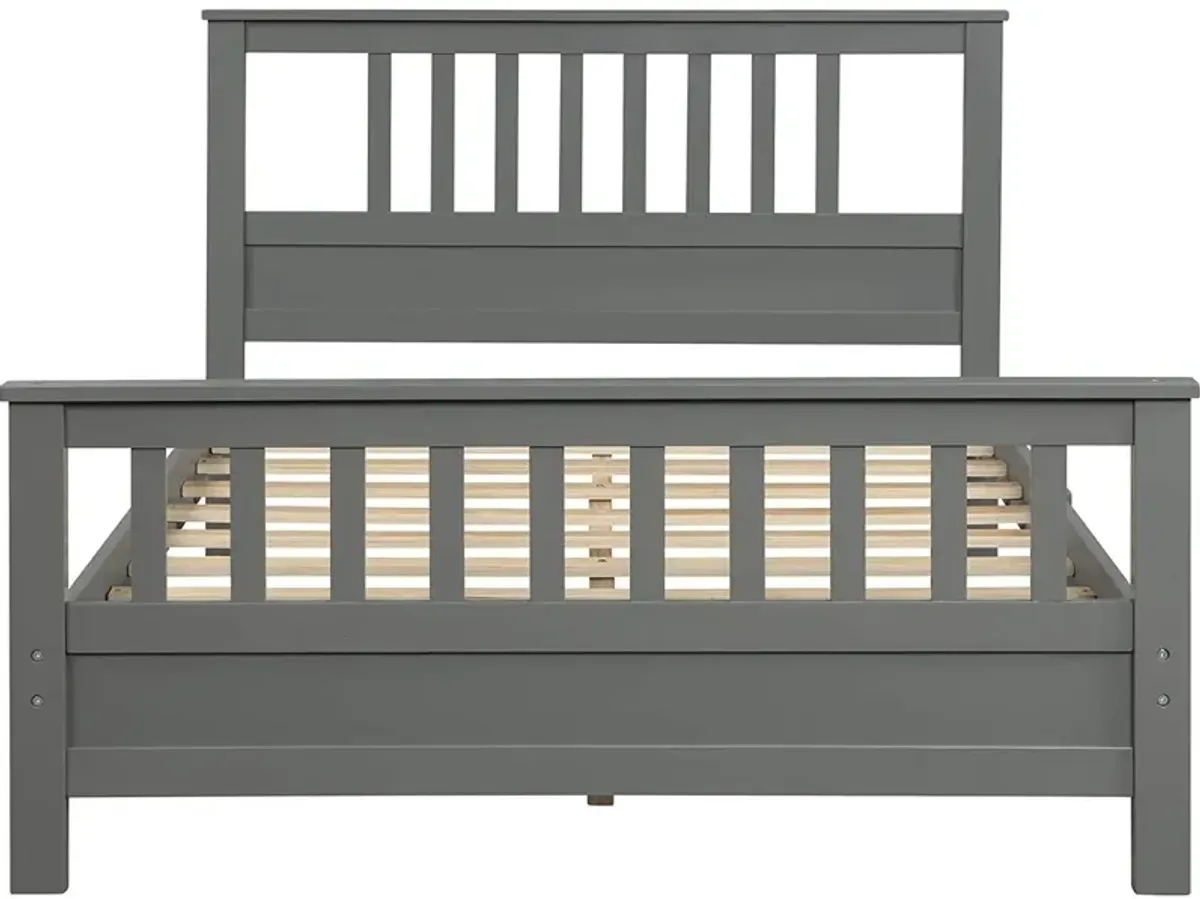 Pine Wood Platform Bed with Slatted Headboard and Footboard for Sturdy Support