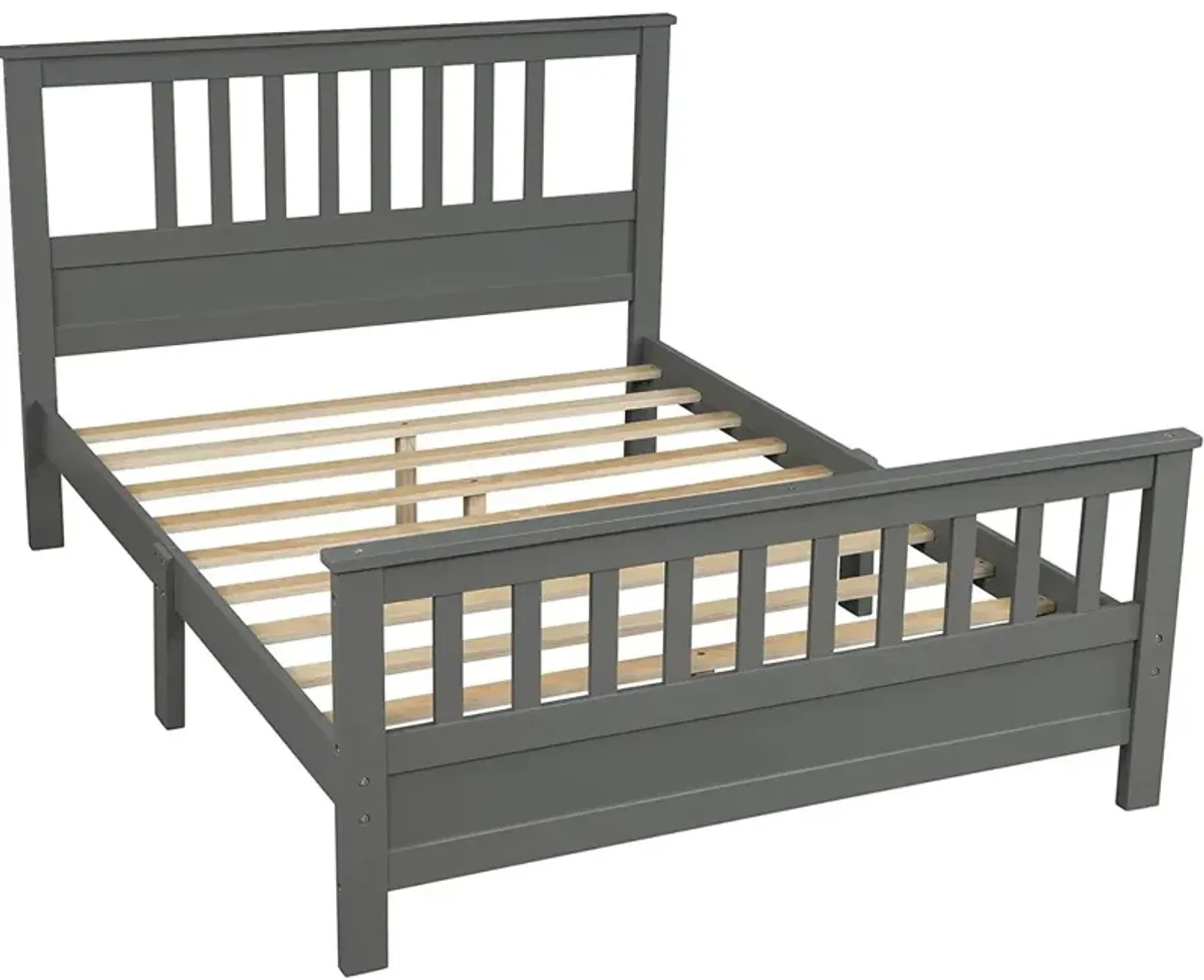 Pine Wood Platform Bed with Slatted Headboard and Footboard for Sturdy Support