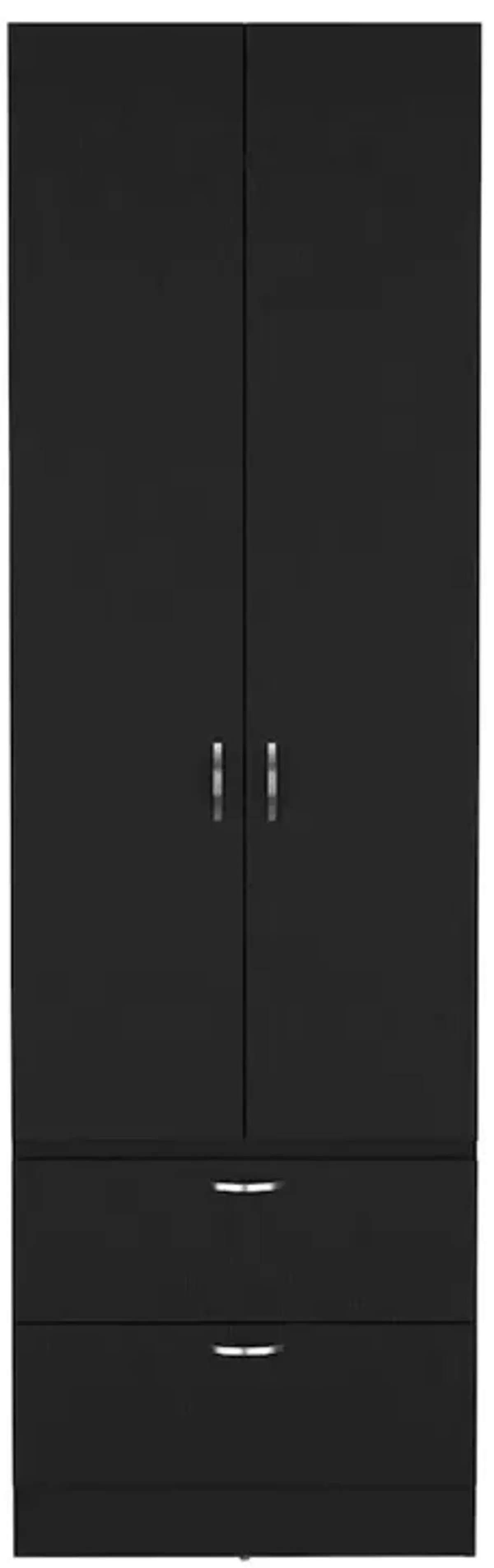Armoire Wardrove 76" H, Hanging Rod, 2 Drawers, 1 Shelf, Black