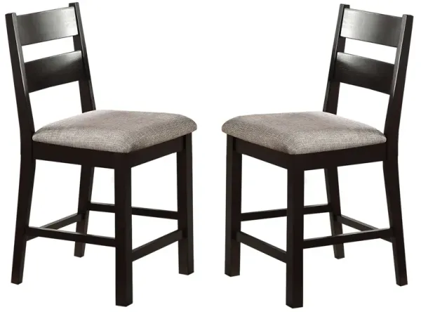 Reid 24 Inch Counter Height Chair, Set of 2, Slatted, Espresso Brown, Gray-Benzara