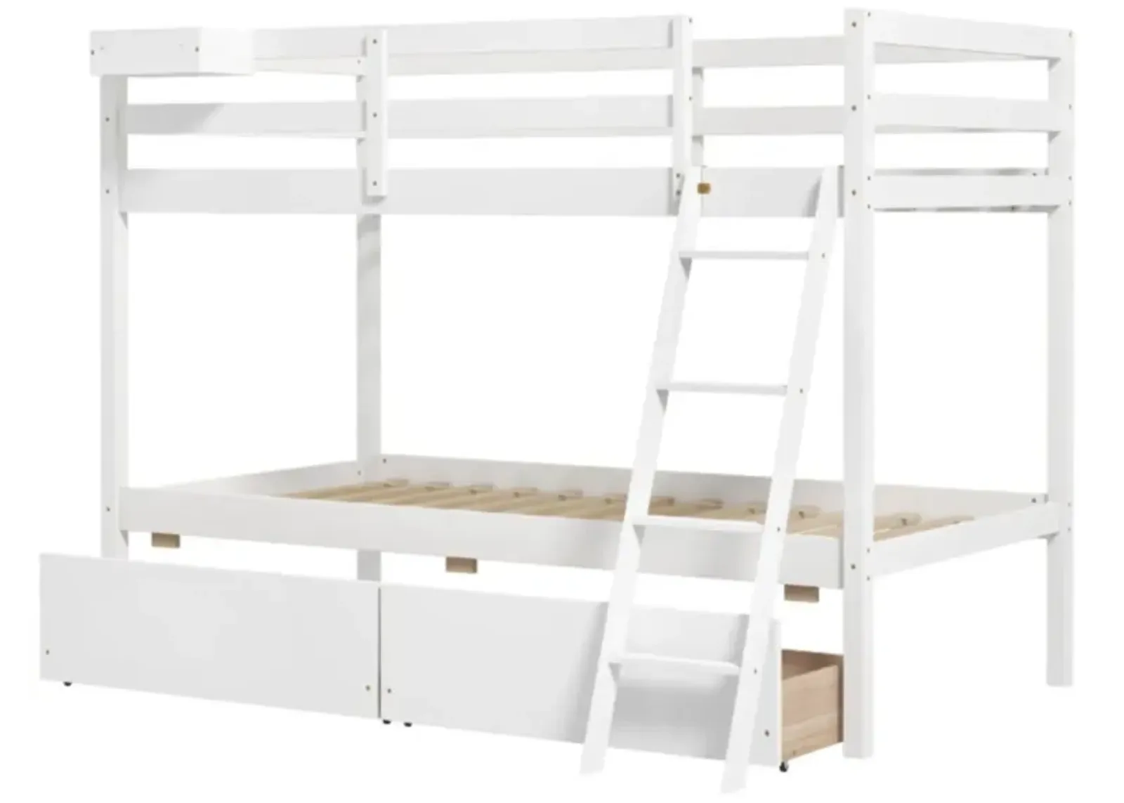 Hivvago Twin Over Twin Bunk Bed Wood Bed Frame with 2 Storage Drawers and Ladder