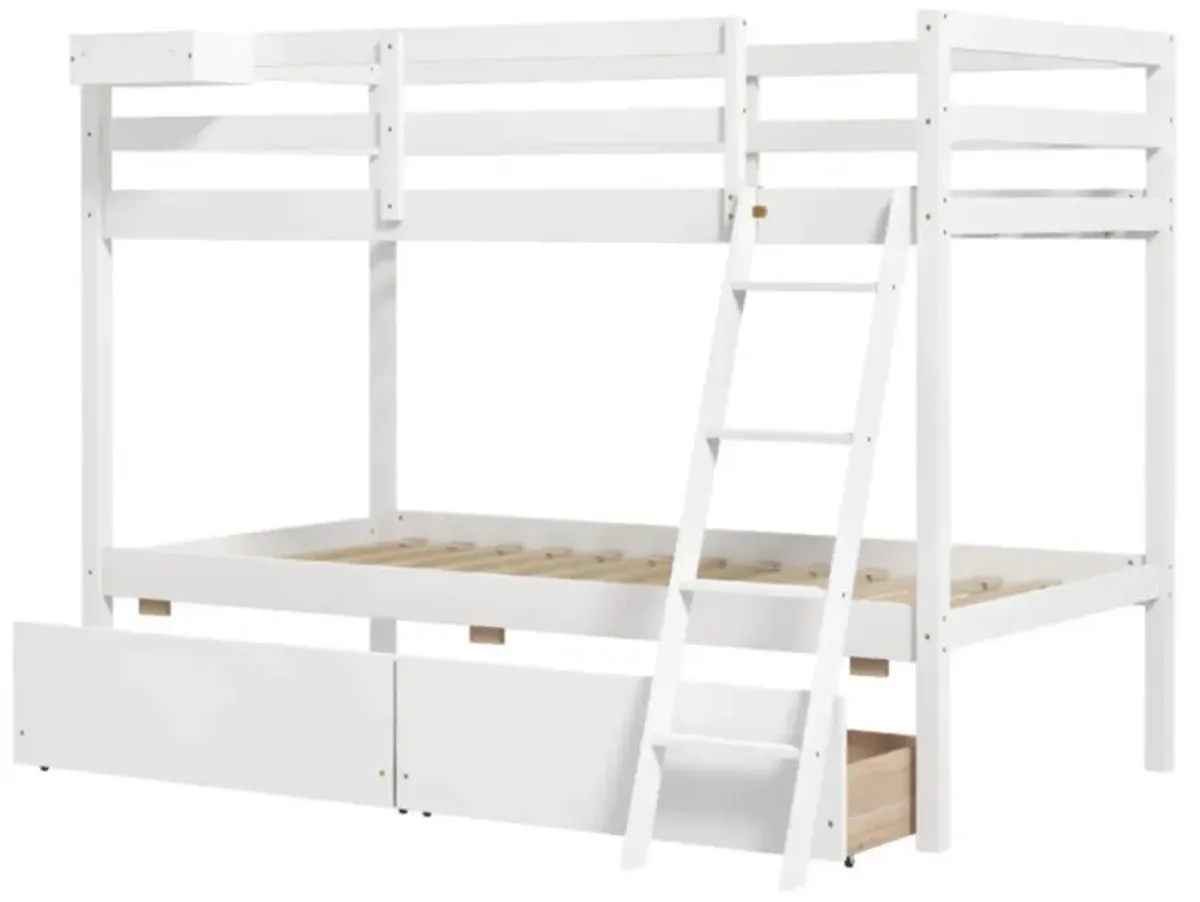 Hivvago Twin Over Twin Bunk Bed Wood Bed Frame with 2 Storage Drawers and Ladder