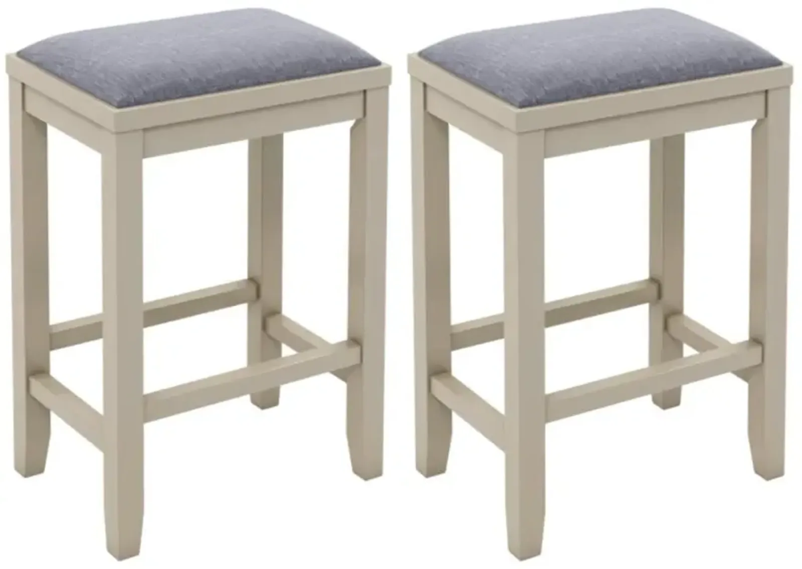 Hivvago 2 Pieces 25 Inch Upholstered Bar Stool Set with Solid Rubber Wood Frame and Footrest