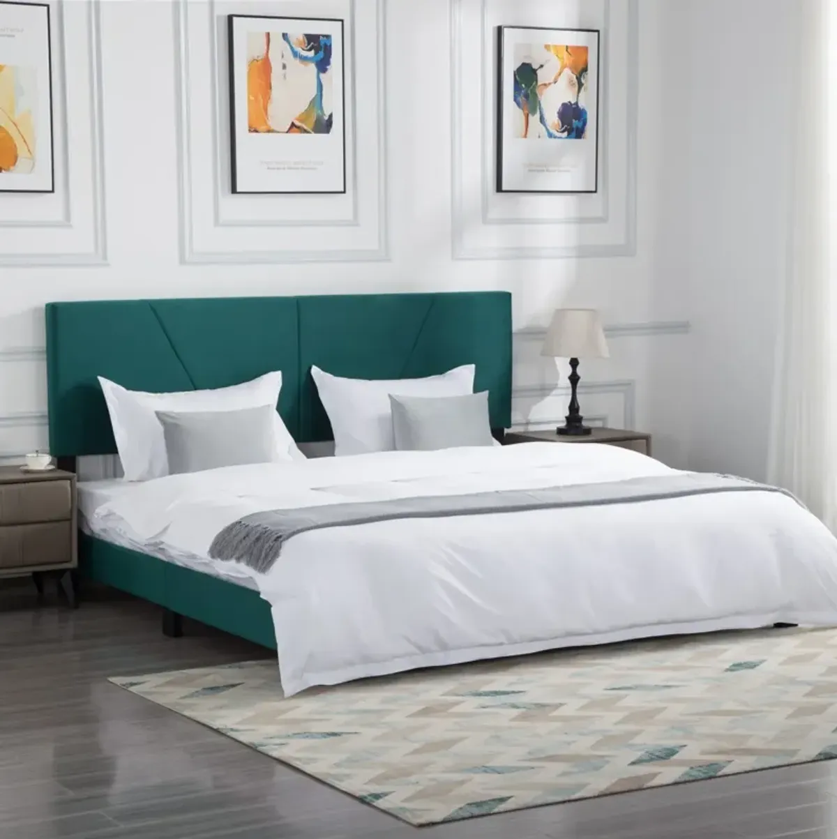 Wood Frame Queen Upholstered Platform Bed