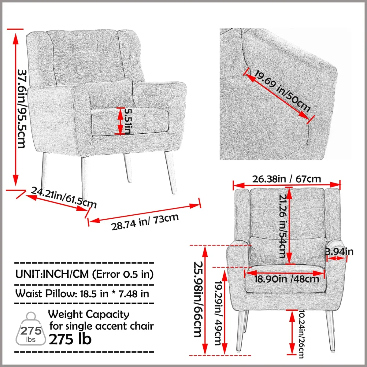 Mondawe Modern Accent Chair, Chenille Upholstered Armchair Comfy Padded Lounge with Pillow