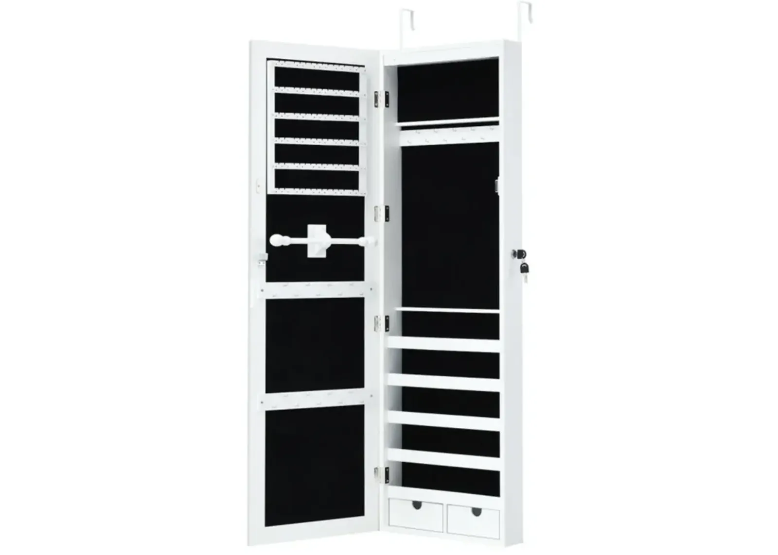 Hivvago Door Mounted Lockable Mirrored Jewelry Cabinet with LED Lights