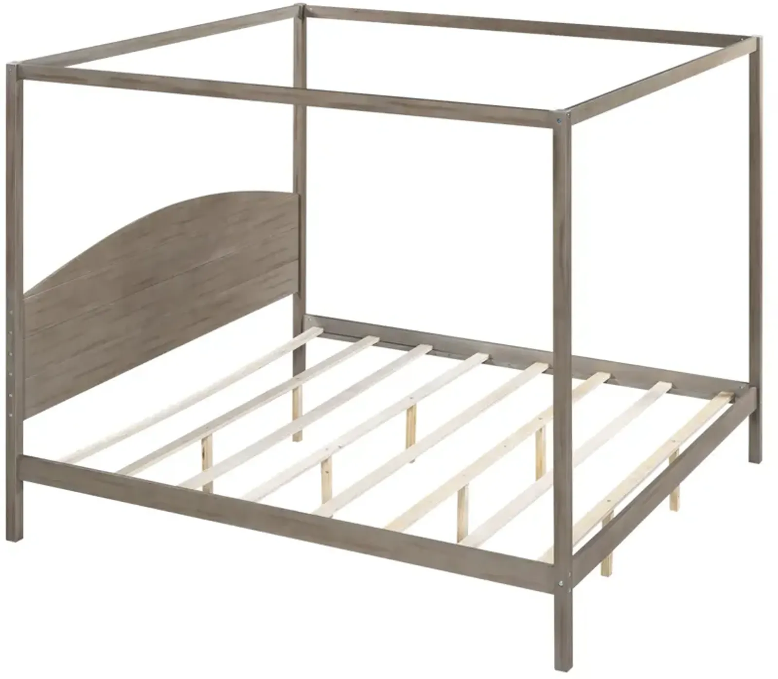 King Size Canopy Platform Bed With Headboard And Support Legs, Wash