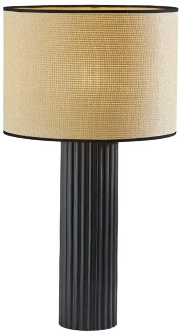 Hivvago 29" Black Ceramic Cylinder Table Lamp With Beige Drum Shade