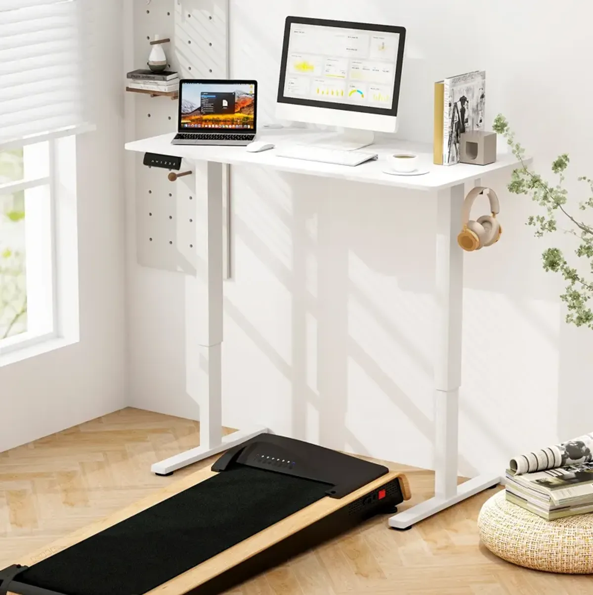 Adjustable Electric Standing Desk with 3 Memory Height Settings, Cable Management, and Hooks