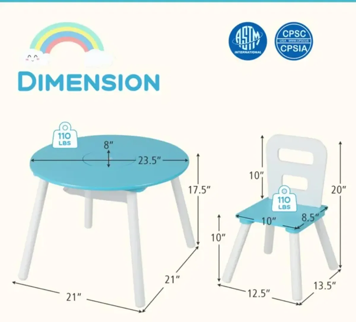 Hivvago Wood Activity Kids Table and Chair Set with Center Mesh Storage