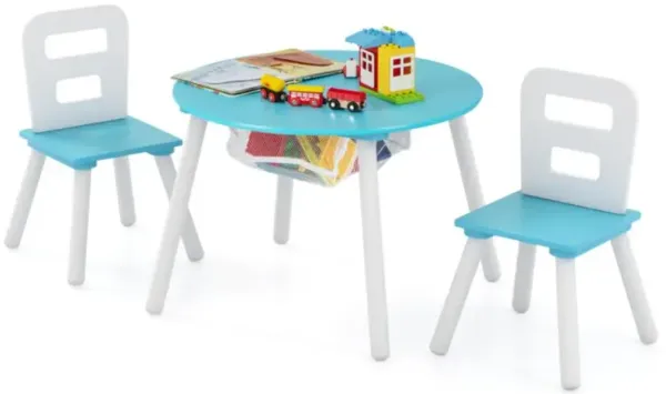 Hivvago Wood Activity Kids Table and Chair Set with Center Mesh Storage