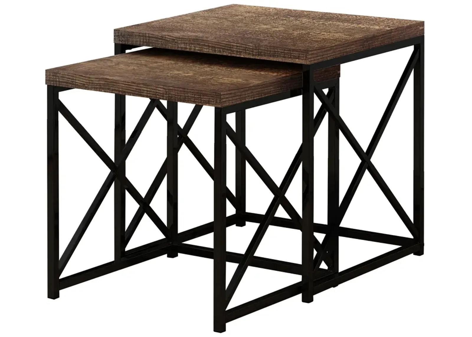 Monarch Specialties I 3413 Nesting Table, Set Of 2, Side, End, Metal, Accent, Living Room, Bedroom, Metal, Laminate, Brown, Black, Contemporary, Modern