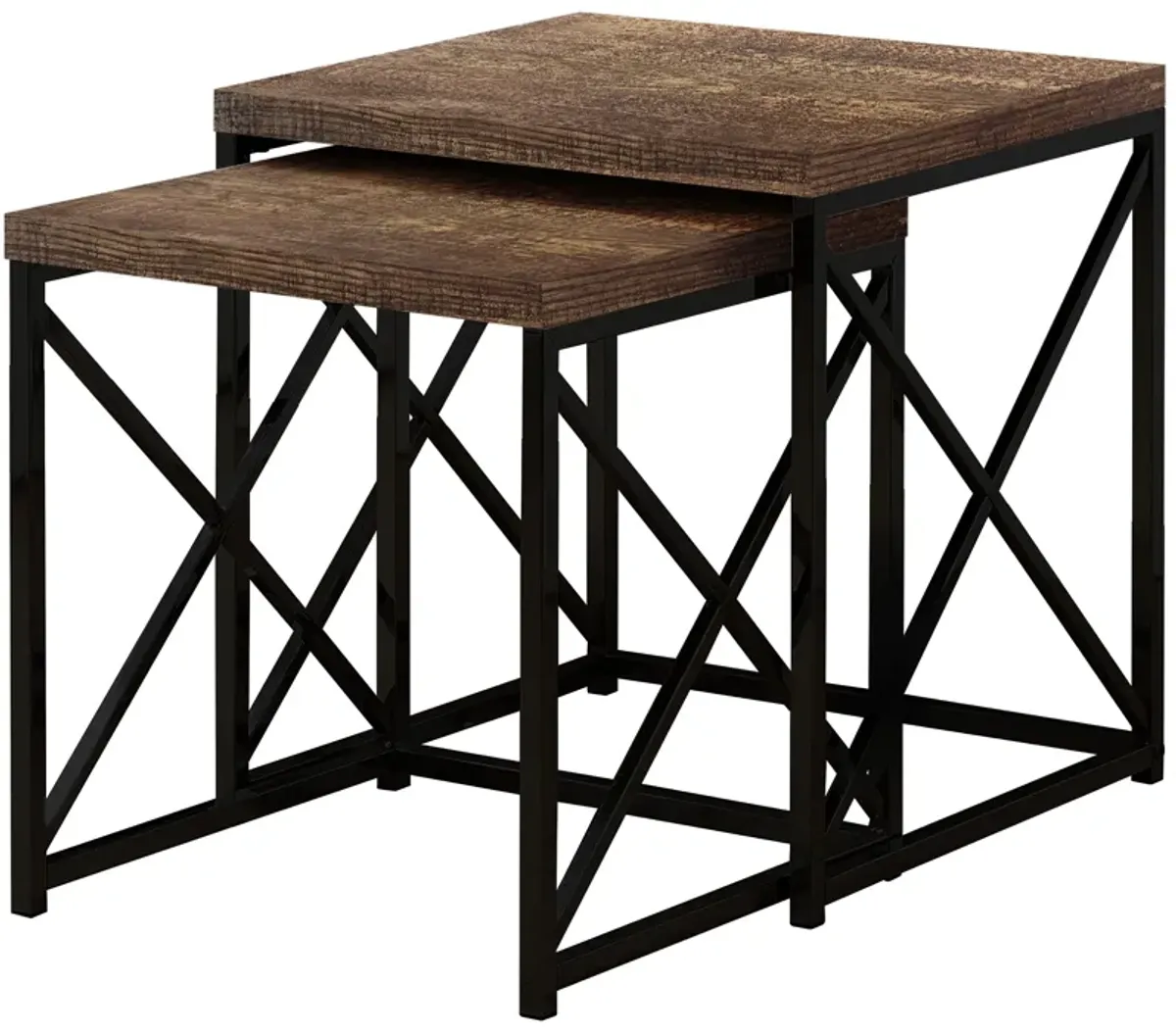 Monarch Specialties I 3413 Nesting Table, Set Of 2, Side, End, Metal, Accent, Living Room, Bedroom, Metal, Laminate, Brown, Black, Contemporary, Modern