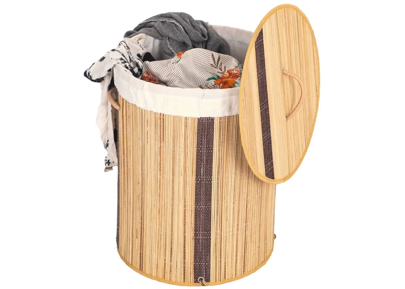 Round Coconut Stick Collapsible Waterproof Laundry Hamper with Lid and Handles for Organizer, Clothes, Toy Durable Folder Washing Bin for Easy Carrying