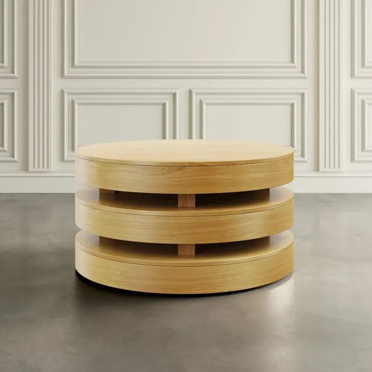 Jofran Brix Mid-Century Modern Floating Sculpture Round Layered Coffee Table