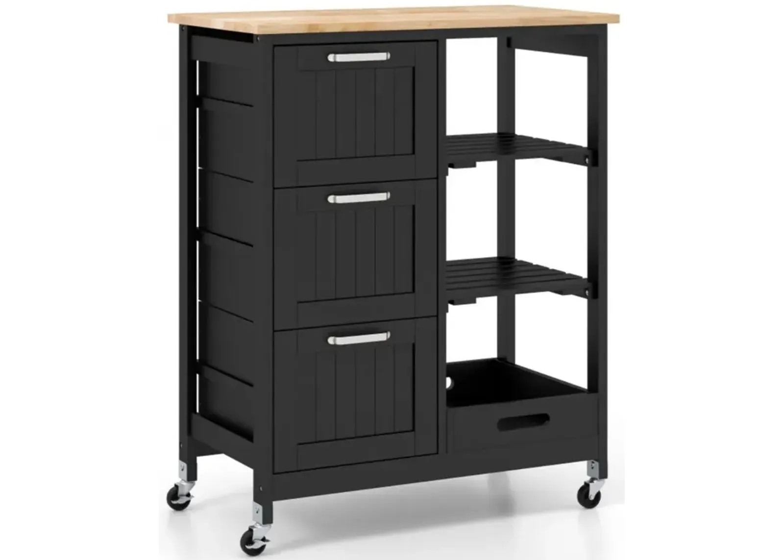 Hivvago Rolling Kitchen Island Utility Storage Cart with 3 Large Drawers-Black