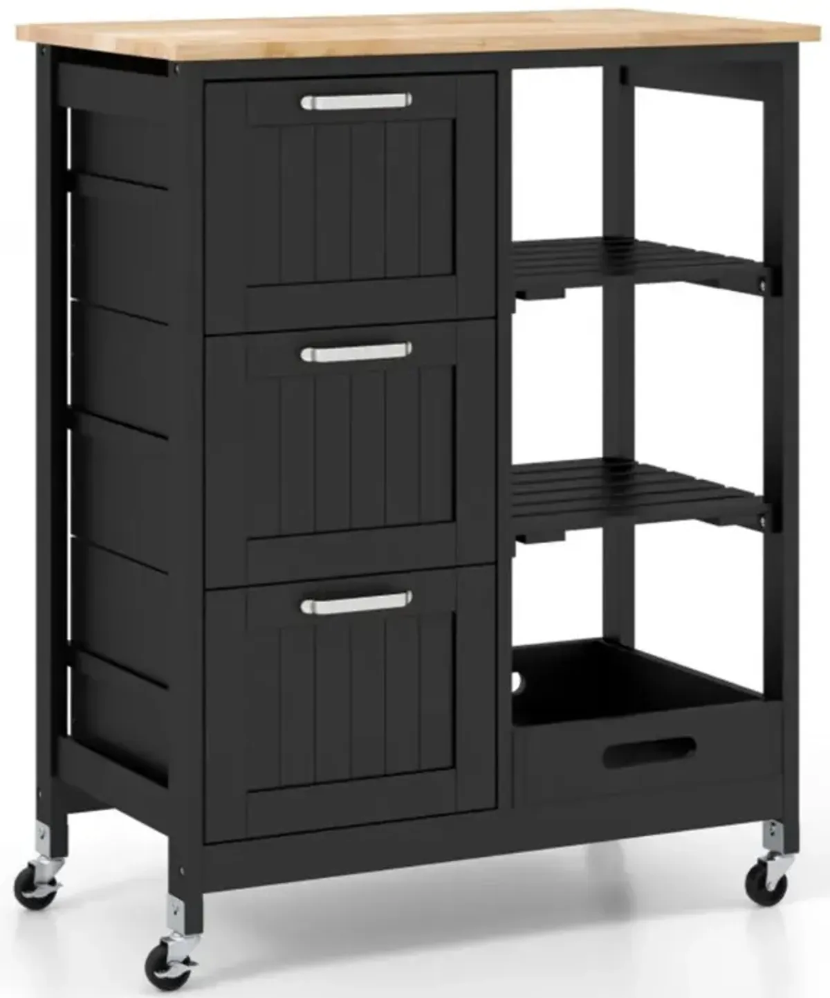 Hivvago Rolling Kitchen Island Utility Storage Cart with 3 Large Drawers-Black