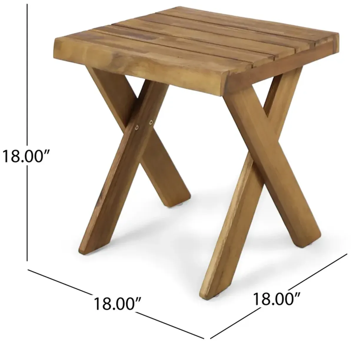 Harley Outdoor Side Table, X Legs, Square 18 Inch Brown Acacia Wood - Benzara