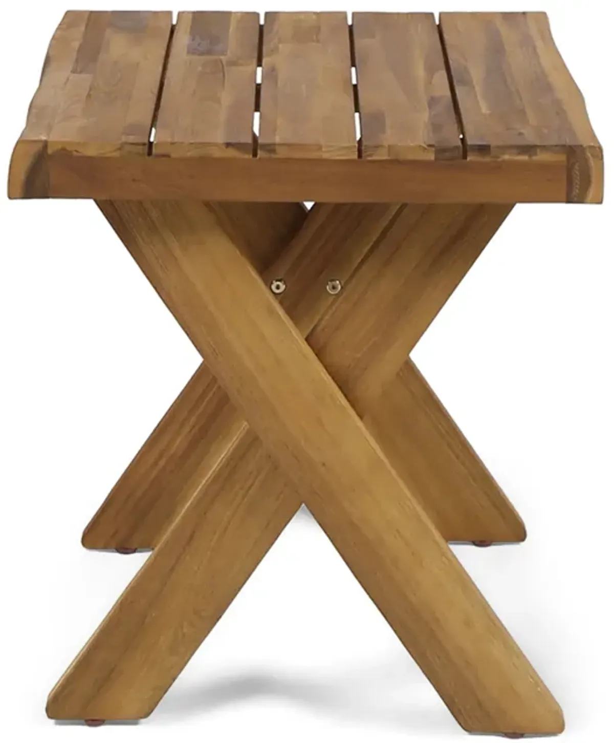 Harley Outdoor Side Table, X Legs, Square 18 Inch Brown Acacia Wood - Benzara