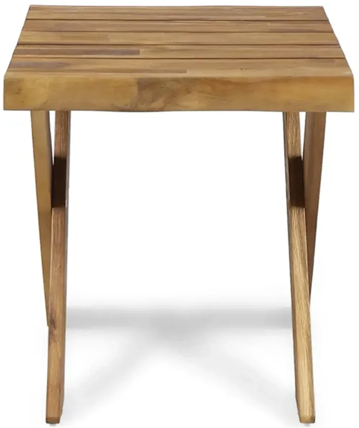 Harley Outdoor Side Table, X Legs, Square 18 Inch Brown Acacia Wood - Benzara