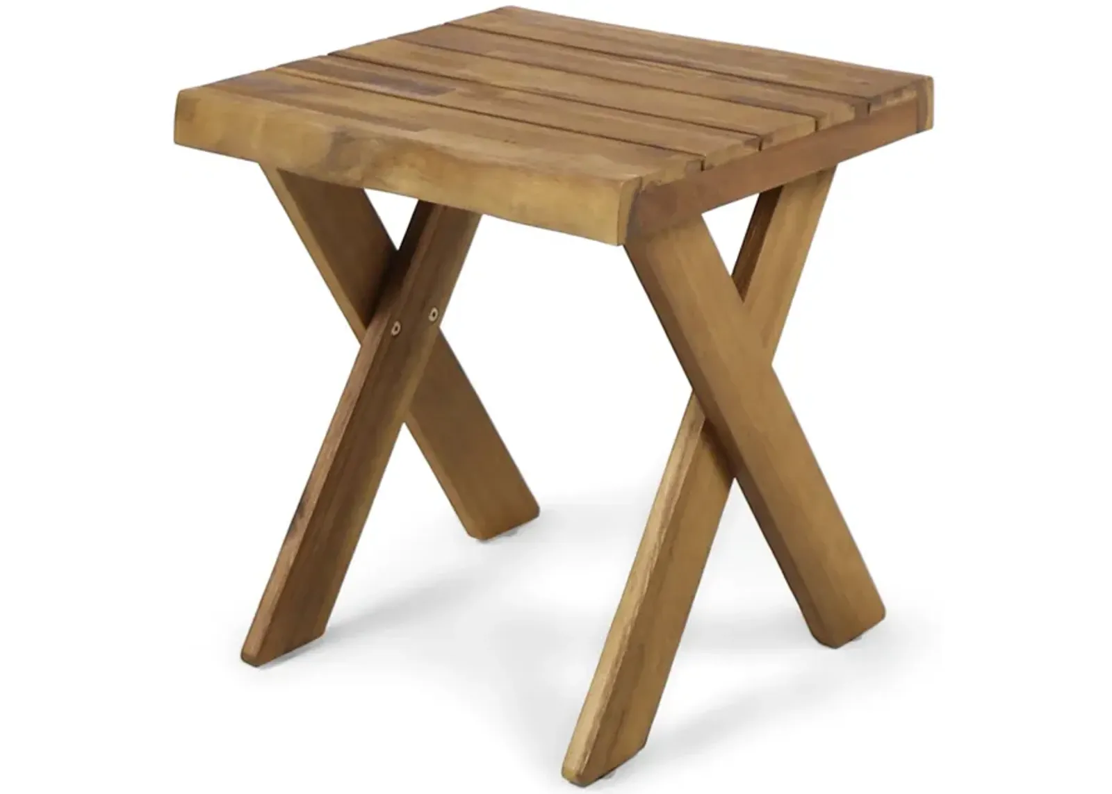 Harley Outdoor Side Table, X Legs, Square 18 Inch Brown Acacia Wood - Benzara