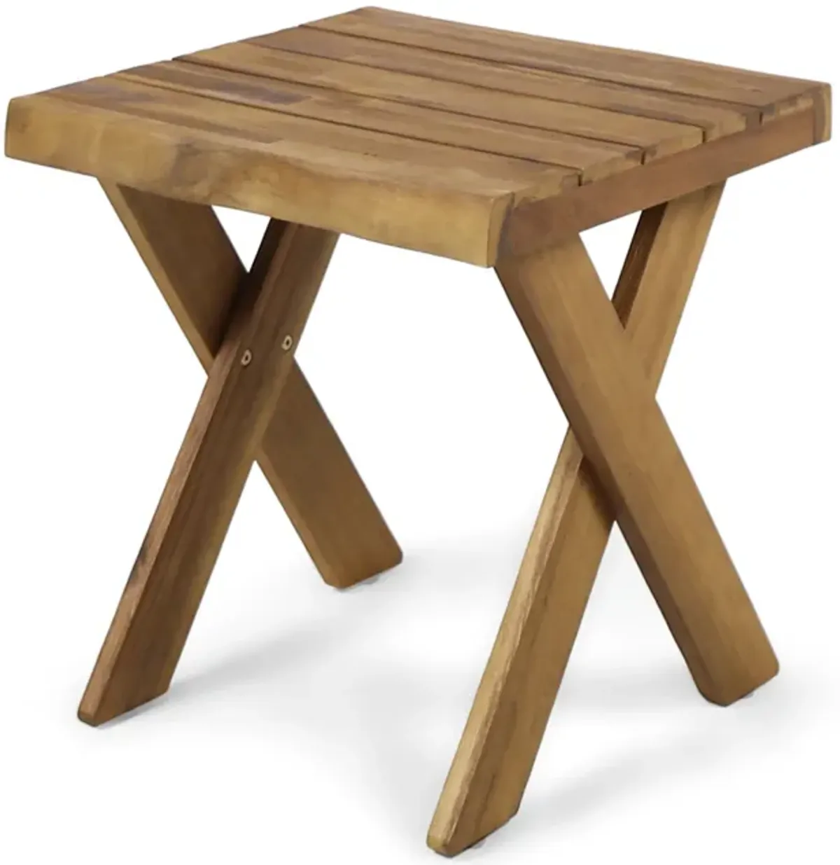 Harley Outdoor Side Table, X Legs, Square 18 Inch Brown Acacia Wood - Benzara