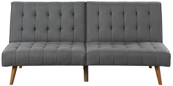 Ara 71 Inch Adjustable Futon Sofa Bed, Plush Cushioning, Tapered Legs, Gray - Benzara
